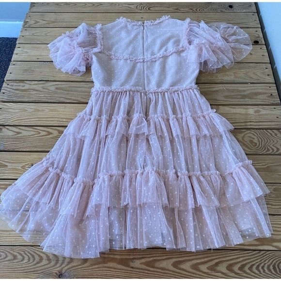 Ivy City Lace Tulle Tiered Frilly Dress Size Medium Women’s Pink Short Sleeve - Picture 2 of 7